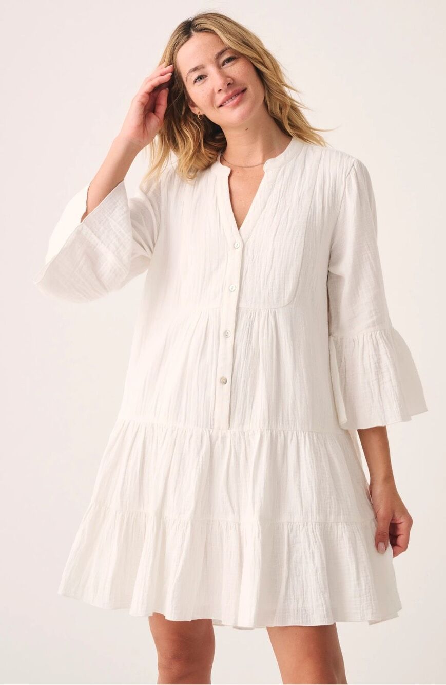 Faherty Kasey Dream Gauze Tiered Organic Cotton Minidress in white size S